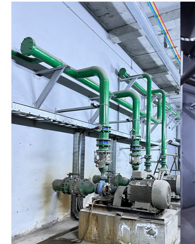 AQSC cooling water pipework — motor-driven pumps and process piping