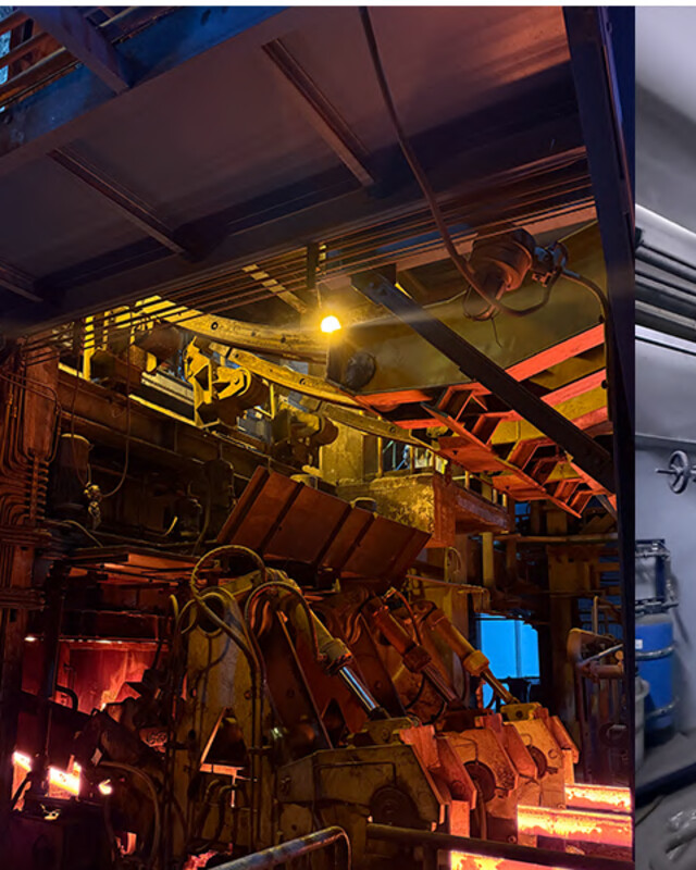 AQSC continuous casting machine — molten metal at the strand